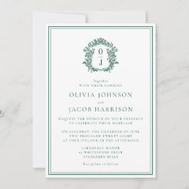 Elegant Green Crest Wedding Invitation Inbjudningar