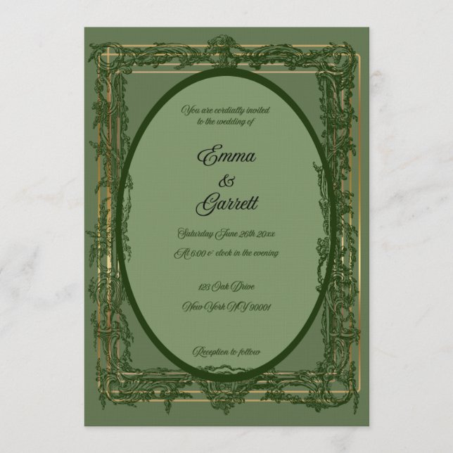 Elegant Green Filigree Wedding Invitation Inbjudningar (Framsida)