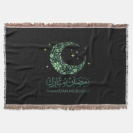 Elegant Green Floral Crescent Ramadan Mubarak Arab Filt