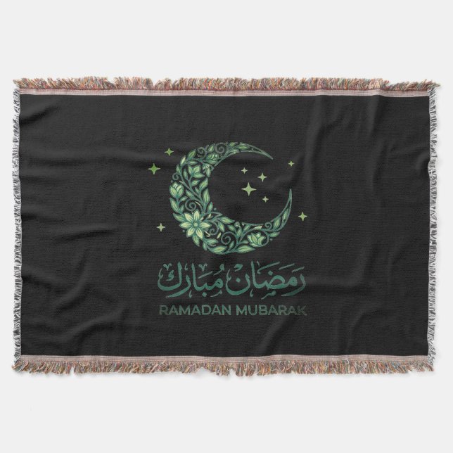 Elegant Green Floral Crescent Ramadan Mubarak Arab Filt (Framsidan)