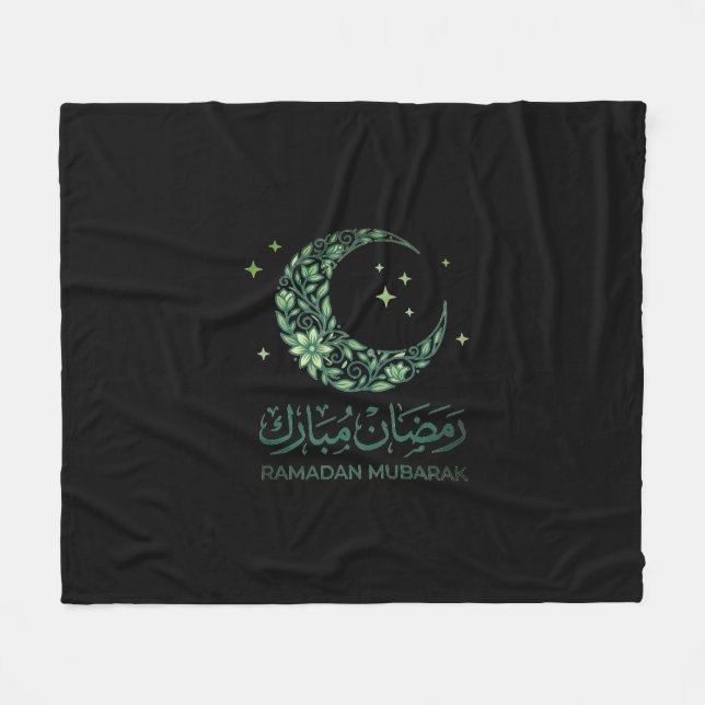 Elegant Green Floral Crescent Ramadan Mubarak Arab Fleecefilt (Framsidan (Horisontell))