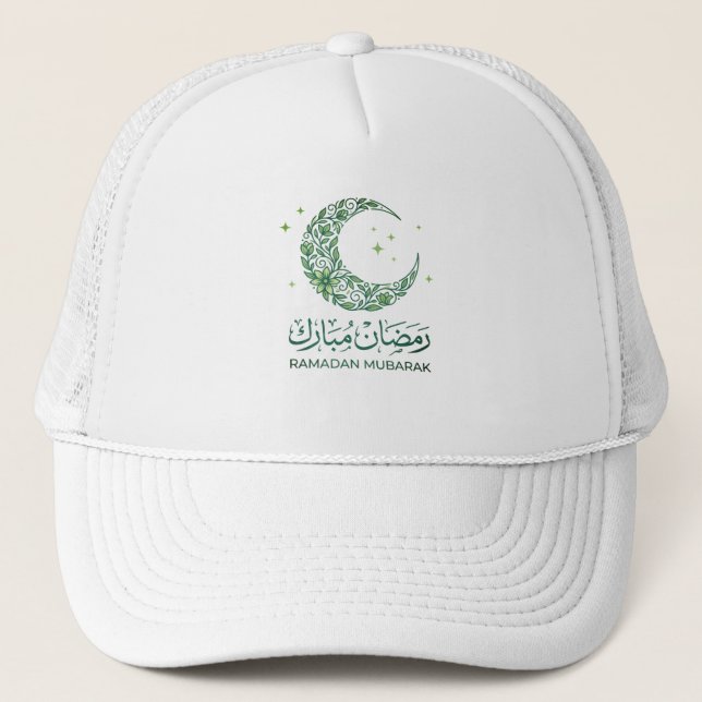 Elegant Green Floral Crescent Ramadan Mubarak Arab Keps (Framsida)