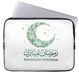 Elegant Green Floral Crescent Ramadan Mubarak Arab Laptop Fodral