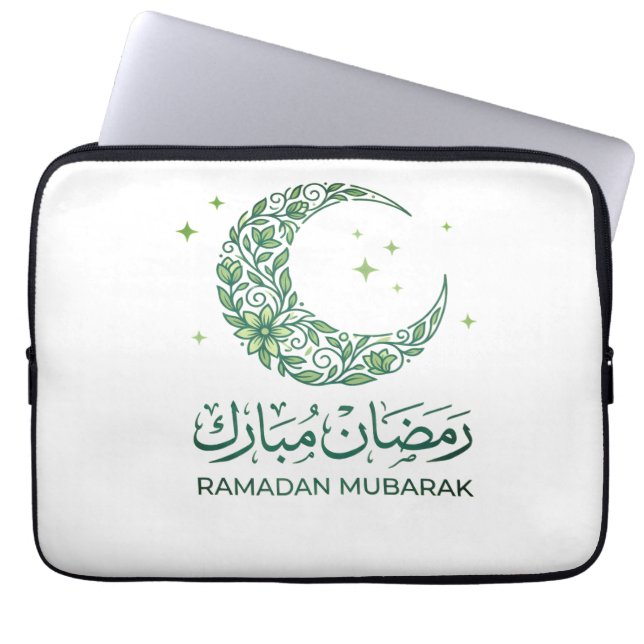 Elegant Green Floral Crescent Ramadan Mubarak Arab Laptop Fodral (Framsidan)