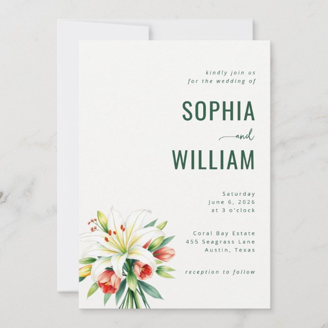 Elegant Green Floral Wedding Invitation Inbjudningar (Framsida)