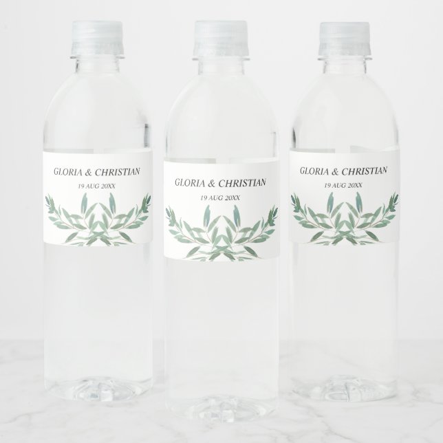 Elegant Green Foliage  Wedding  Water Bottle Label Vattenflaskor Etikett (Flaskor)
