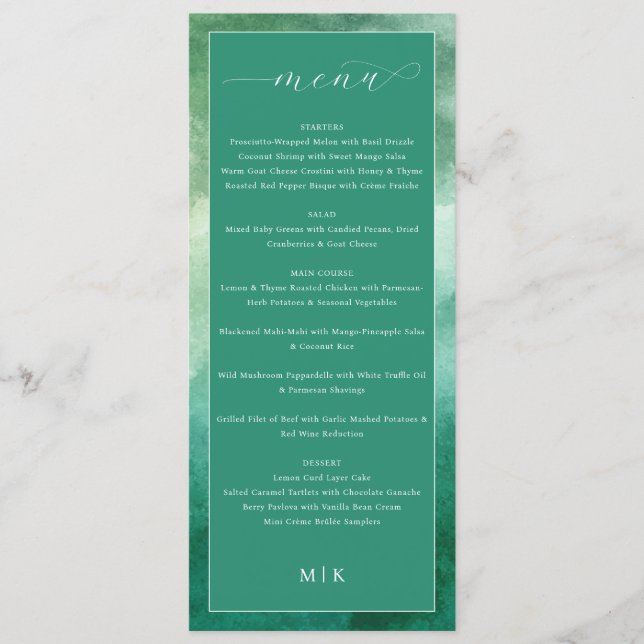 Elegant Green Formal Wedding Menu Meny (Framsida)