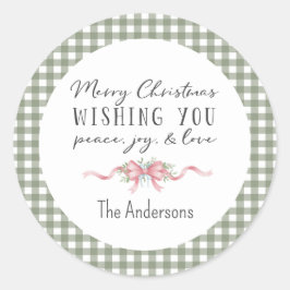 Elegant Green Gingham Plaid Preppy Christmas Runt Klistermärke