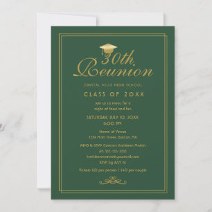 Elegant Green Gold 30th Class Reunion Inbjudningar