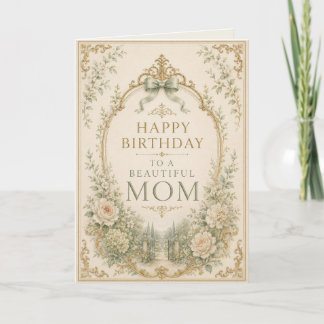 Elegant Green & Gold Birthday Card for Mom Kort