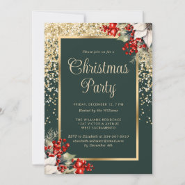 Elegant Green Gold Botanical Christmas Party Inbjudningar