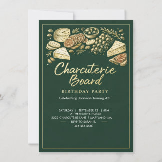 Elegant Green & Gold Charcuterie Board Birthday Inbjudningar