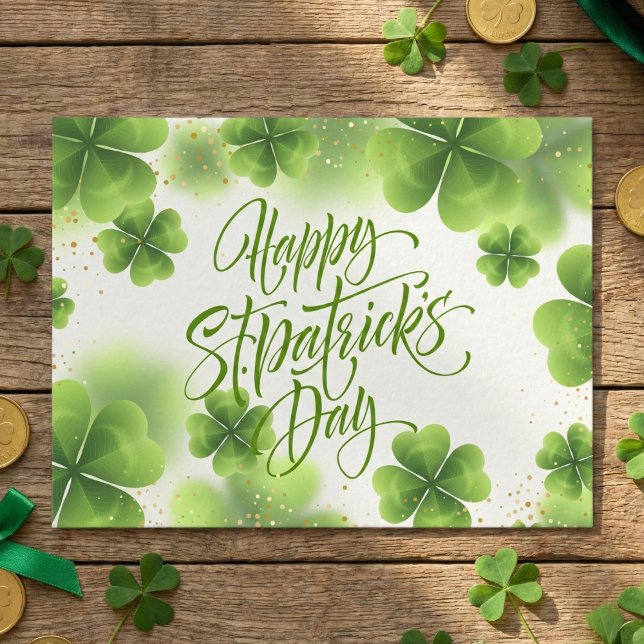 Elegant Green Gold Glitter St Patricks Day Script Vykort (Skapare uppladdad)