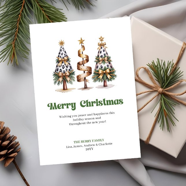 Elegant Green Gold Leopard Christmas Tree Greeting Julkort (Elegant Green Gold Leopard Christmas Tree Greeting Card)