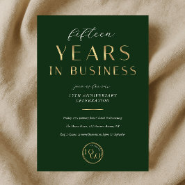 Elegant Green & Gold Logo Business Anniversary Inbjudningar