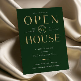 Elegant Green & Gold Logo Business Open House Inbjudningar
