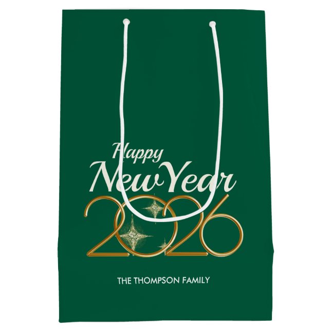 Elegant Green & Gold “New Year 2026” Personalized  (Baksidan)