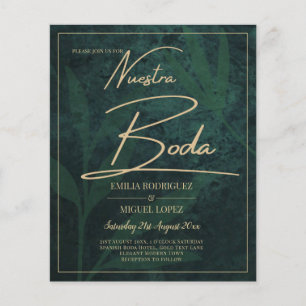 Elegant Green Gold Spanish BODA QR-kod RSVP Flygblad