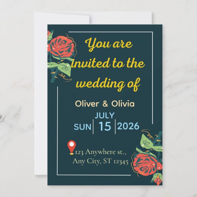 Elegant Green & Gold Wedding Invitation Inbjudningar (Framsida)
