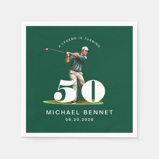 Elegant Green Golfer 50-årsdag Pappersservett (Framsidan)