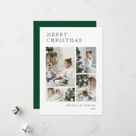 Elegant Green Holiday Photo Collage Christmas Card Julkort