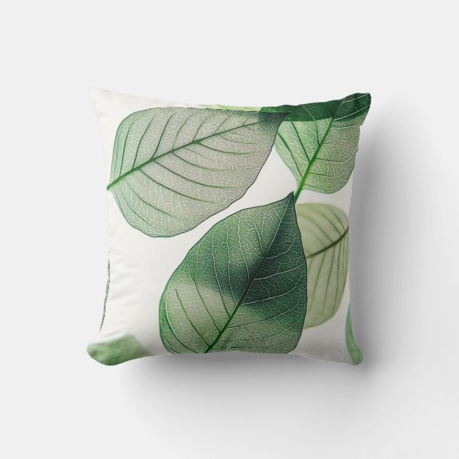 Elegant Green Leaf Throw Pillow Cover | Minimalist Kudde (Framsida)