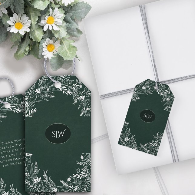  Elegant  Green Leaves Minimalist  Monogram  Presentetikett (Skapare uppladdad)