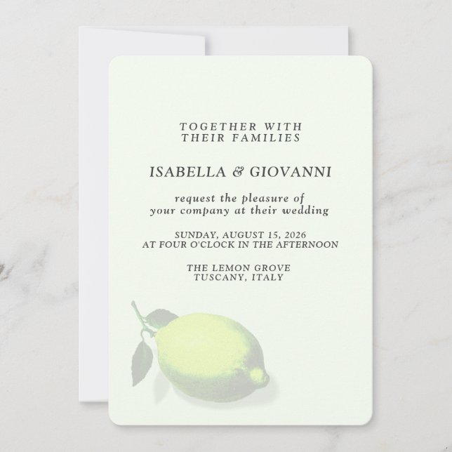 Elegant Green Lemon Tuscany Wedding Inbjudningar (Framsida)