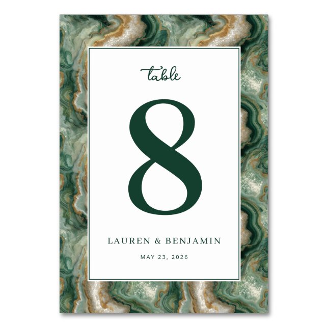 Elegant Green Marbled Number Card Bordsnummer (Framsidan)