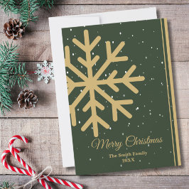 Elegant Green Merry Christmas Snowflake Flat Julkort