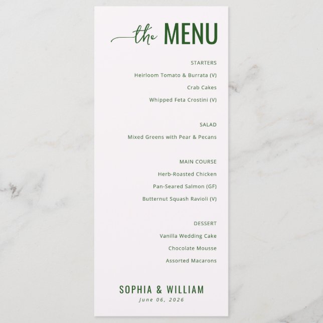 Elegant Green Minimalist Menu Meny (Framsida)