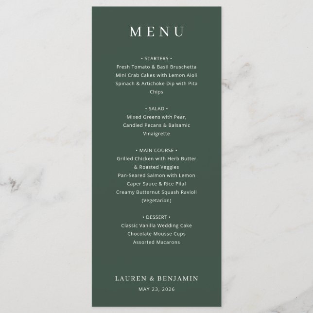 Elegant Green Minimalist Menu Meny (Framsida)