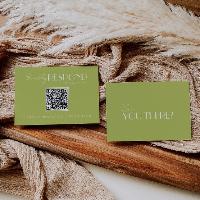 Elegant Green Minimalist QR Code Wedding OSA Kort (Skapare uppladdad)