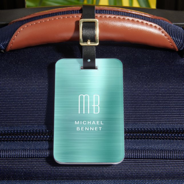 Elegant Green Monogram Bagagebricka (Framsida Insitu 2)