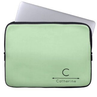 Elegant Green Monogram Laptop Sleeve