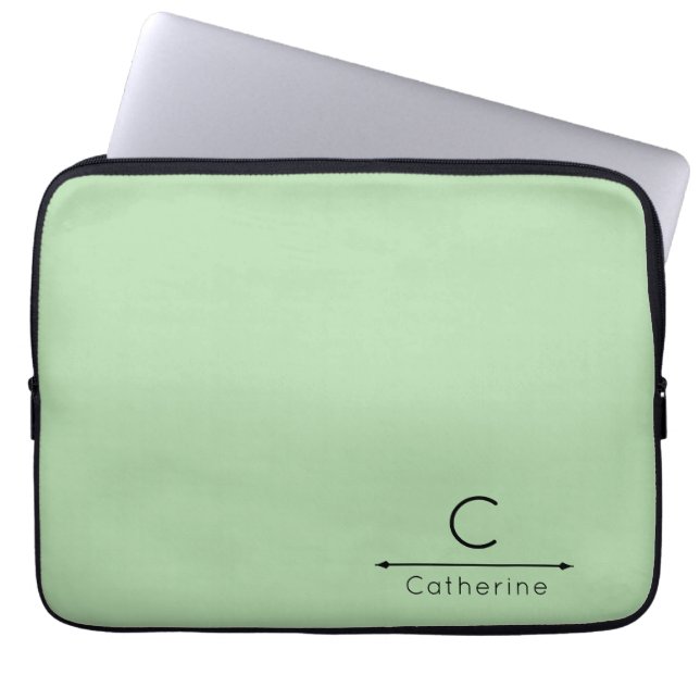 Elegant Green Monogram Laptop Sleeve (Framsidan)