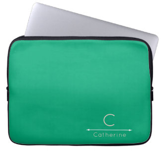 Elegant Green Monogram Laptop Sleeve