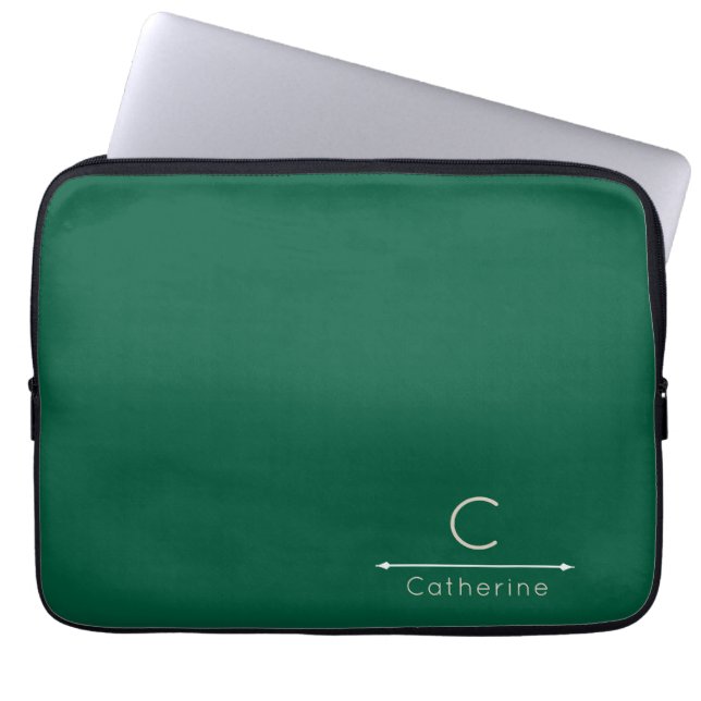 Elegant Green Monogram Laptop Sleeve (Framsidan)