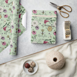 Elegant Green Morsdagsdrottningbee och blommor Presentpapper