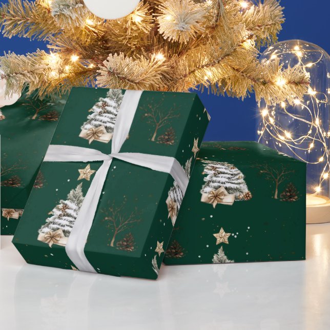 Elegant Green New Year Frosted Tree Presentpapper (Helgdagar)