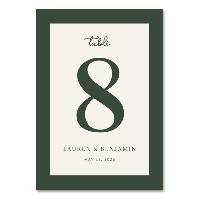 Elegant Green Number Eight Bordsnummer (Framsidan)