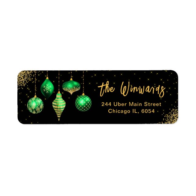 Elegant Green Ornament Christmas Returadress Etikett (Framsidan)