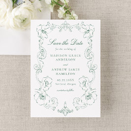 Elegant Green Ornate Floral Frame Wedding Spara Datumet