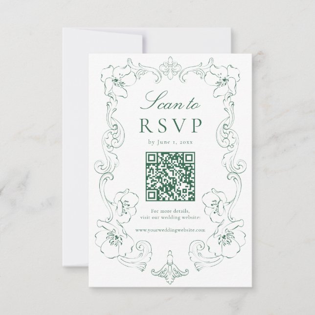 Elegant Green Ornate Floral QR Code Wedding OSA Kort (Framsida)