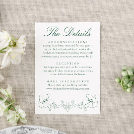 Elegant Green Ornate Floral Wedding Details Tilläggskort
