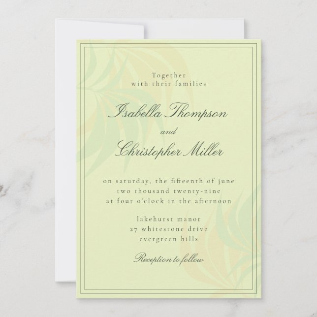 Elegant Green Palm Wedding Invitation Inbjudningar (Framsida)