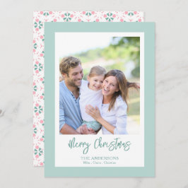 Elegant Green Photo Pattern Script Christmas Julkort