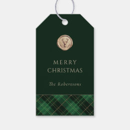 Elegant Green Plaid Merry Christmas Personalized Presentetikett
