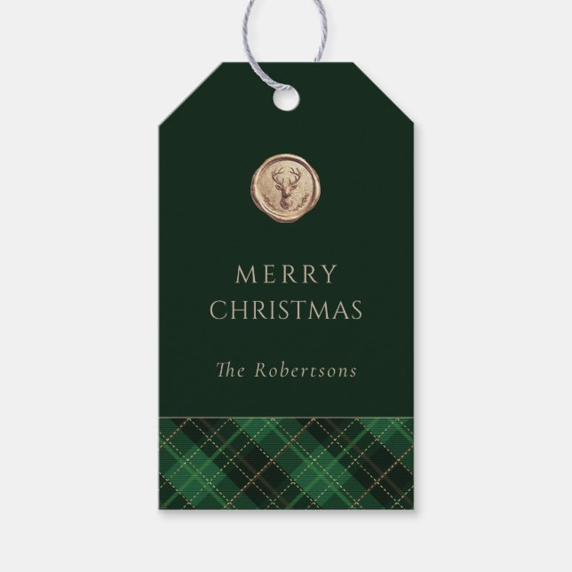 Elegant  Green Plaid Merry Christmas Personalized  Presentetikett (Framsidan)