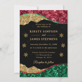 Elegant Green Red & Gold Snowflake Wedding Inbjudningar